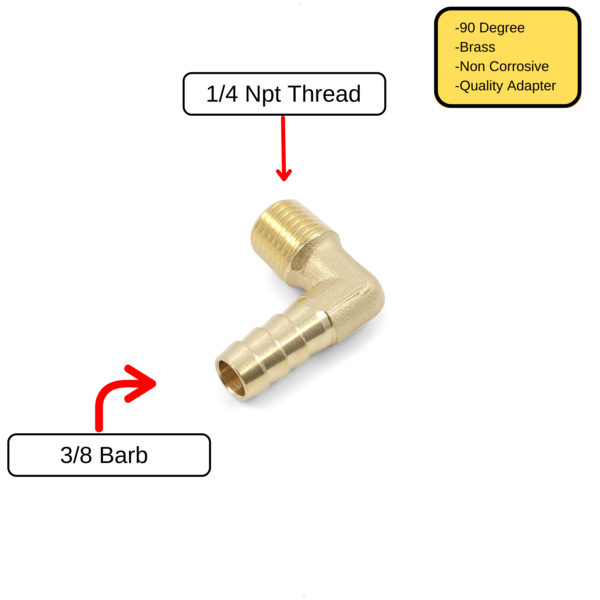 Brass Barb Hose Fitting 90 Degree Elbow 10mm Barbed x 1/4 PT Male Pipe 