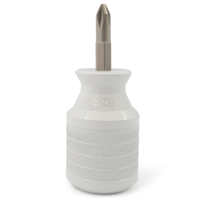 Short Stubby Screwdriver with Reversible and Magnetic Bit - Phillips and Slotted-Flat (White)- Gato Tools